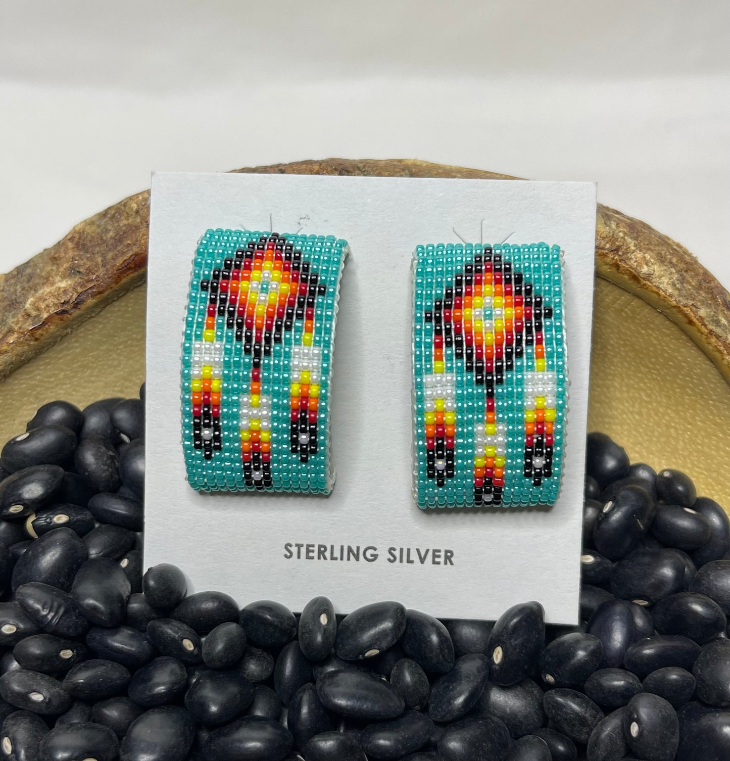 Beaded 1/2 Hoop Earrings Turquoise Blue