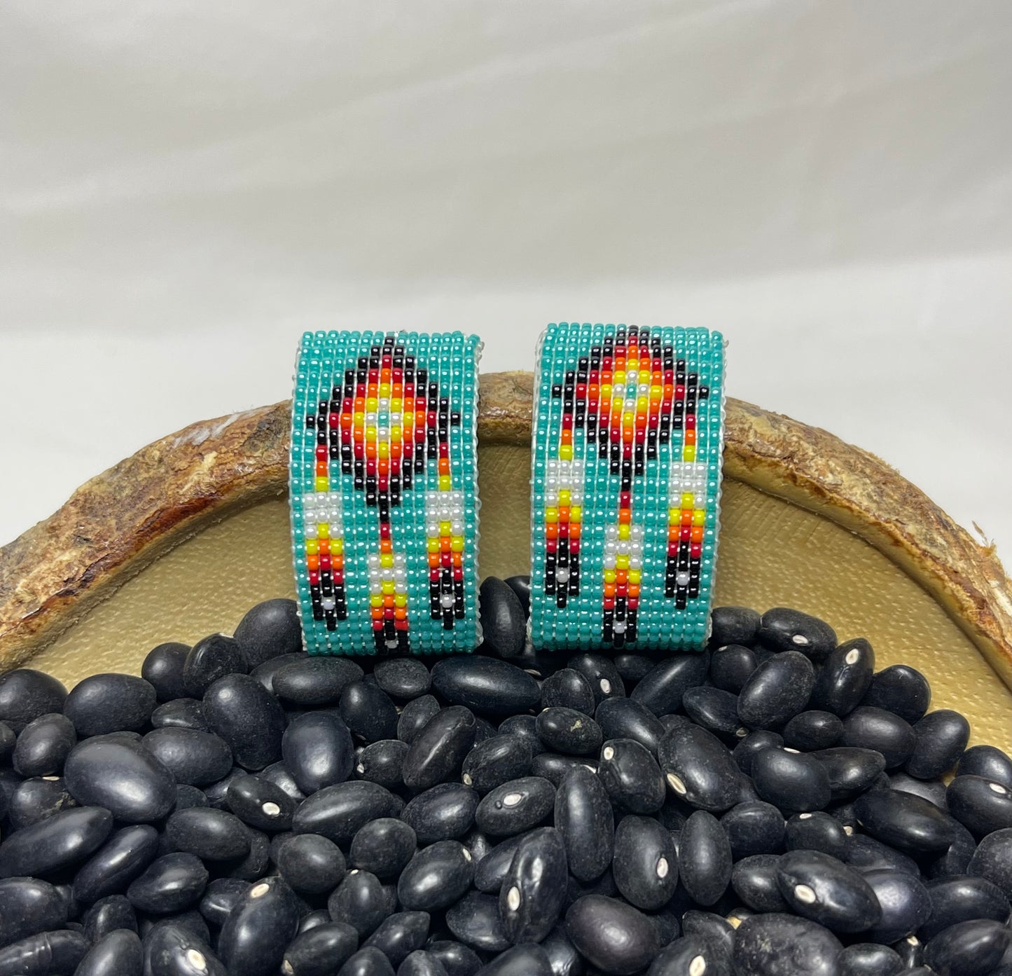 Beaded 1/2 Hoop Earrings Turquoise Blue