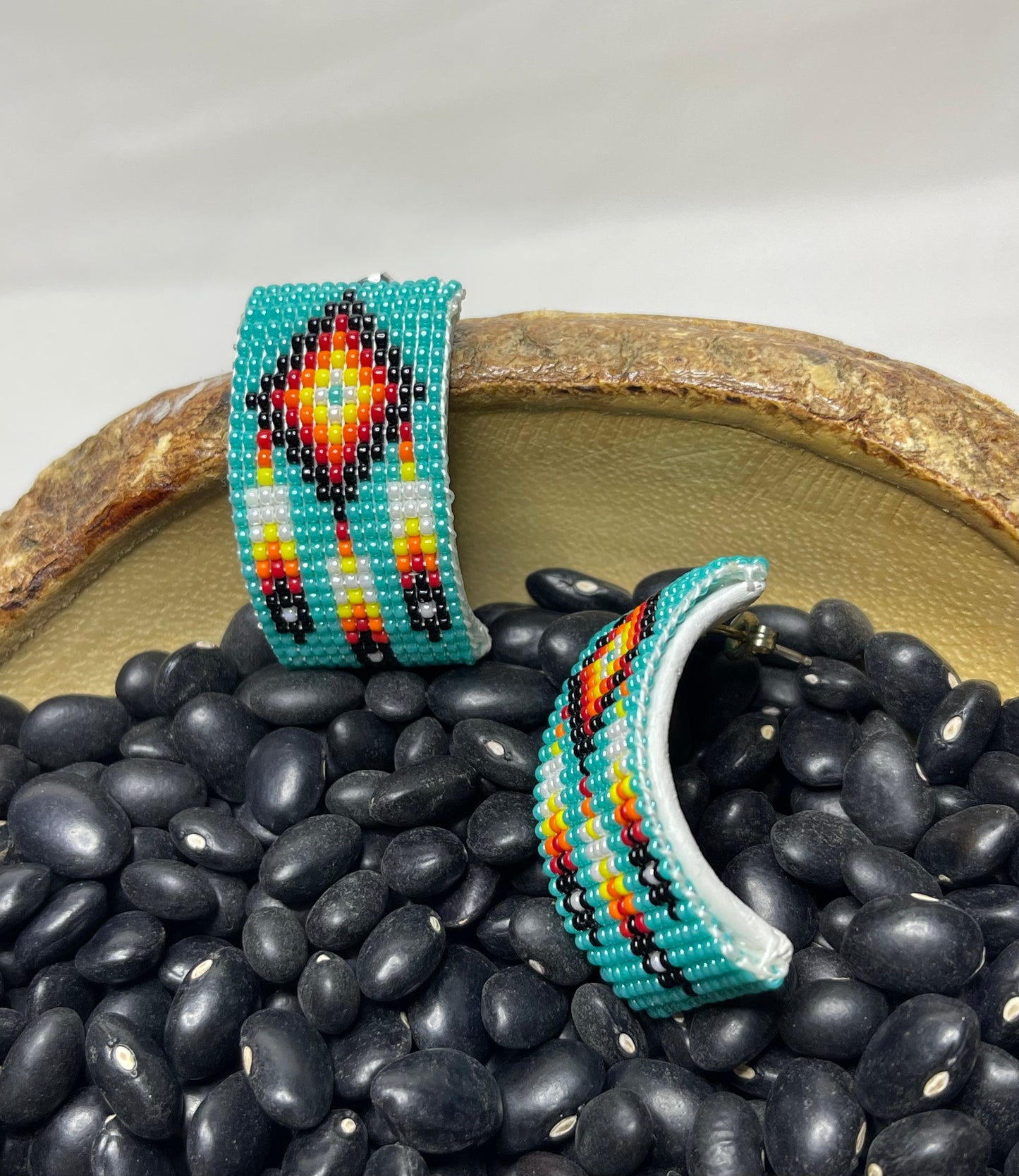 Beaded 1/2 Hoop Earrings Turquoise Blue