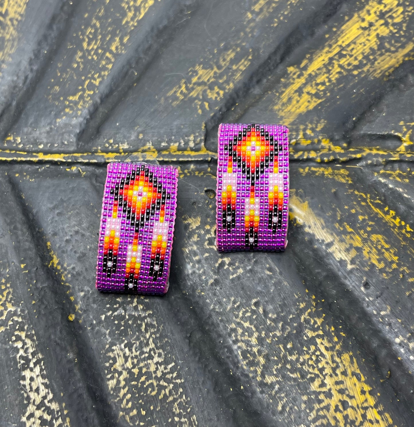 Beaded 1/2 Hoop Earrings Purple