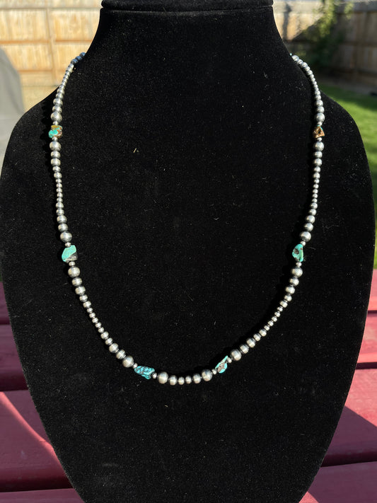 Pearls Necklace with Turquoise Nuggets