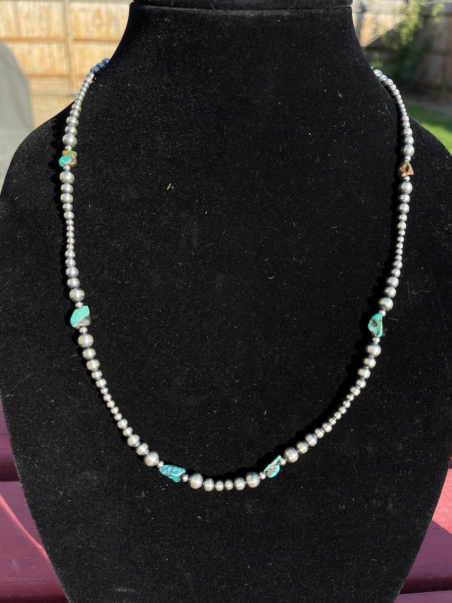 Pearls Necklace with Turquoise Nuggets