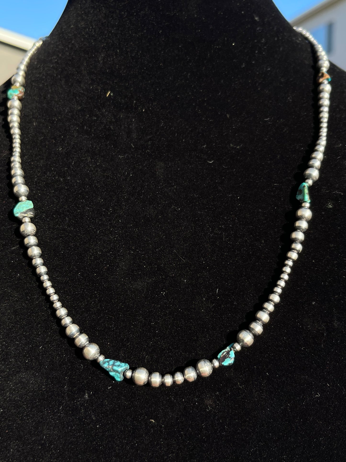 Pearls Necklace with Turquoise Nuggets