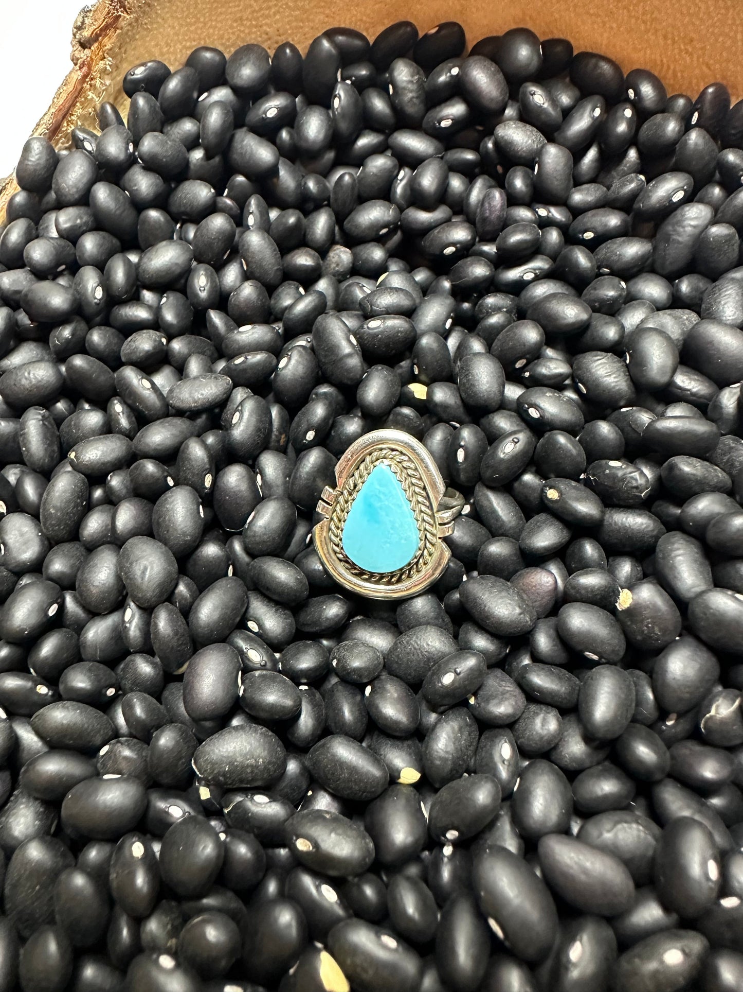 Single Stone Genuine Turquoise Sterling Silver Ring