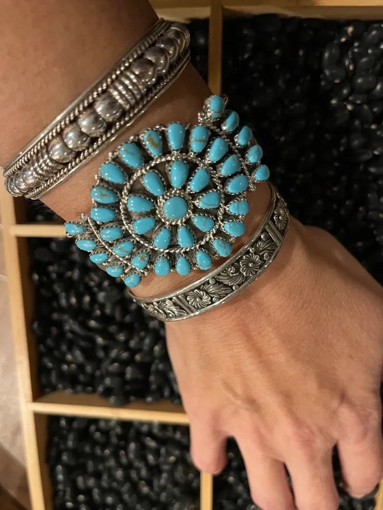 Turquoise Cluster Cuff Bracelet